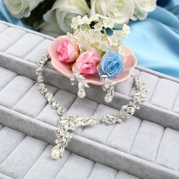 Romantic Pearl Designer With Crystal Cheapest Two Pieces Set Jewerly Earrings Necklace Rhinestone Bridal Sets Jewelry Newest