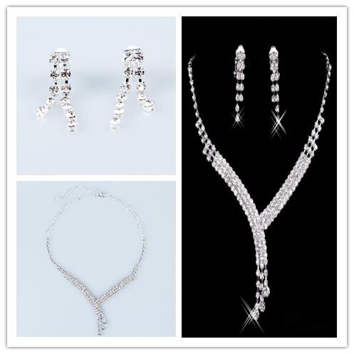 cheapest high quality Jewelry Necklace Earring Set Cheap Wedding Bridal Prom Cocktail Evening Dresses Rhinestone In Stock 