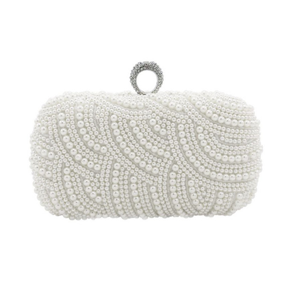 Elegant Full Pearls Crystal Beaded Double Bridal Wedding Hand Bags Evening Party One Shoulder Small Clutch Dinner Bags Ring Bag For Ladies