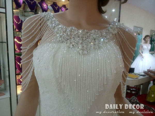 2019 Luxurious Crystal Rhinestone Jewelry Bridal Wraps White Lace Wedding Shawl Jacket Bolero Jacket Wedding Dress With Beaded