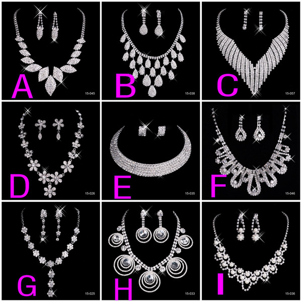 New Crystal Silver Rhinestone Necklace Earrings Jewelry Sets Girl and Women Prom Cocktail Homecoming Dress Party Bridal Gowns Wedding 2015