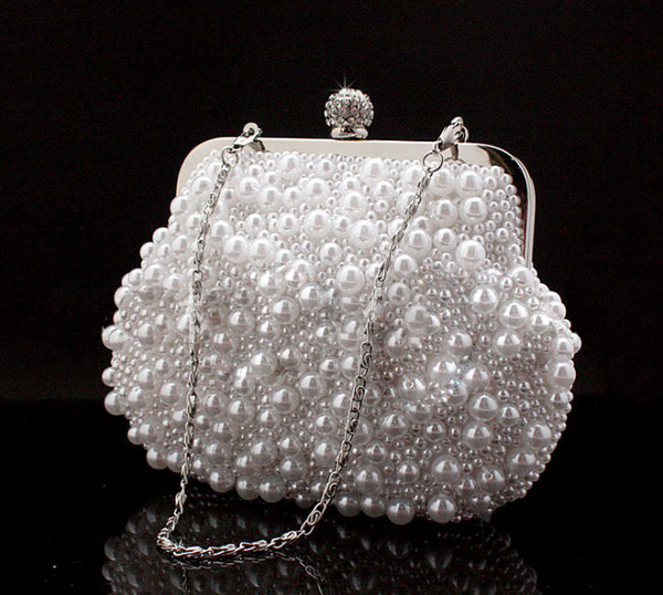 Cute Full Pearls Beaded White Bridal Wedding Hand Bags Evening Party One Shoulder Small Clutch Dinner Bags Cheap White ivory Black 2019