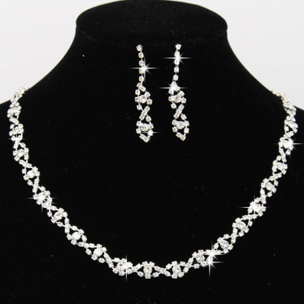 2022Bling Crystal Bridal Jewelry Set Silver Plated Necklace Diamond Earrings Wedding Jewelry Sets for Bride Bridesmaid Accessories CPA796