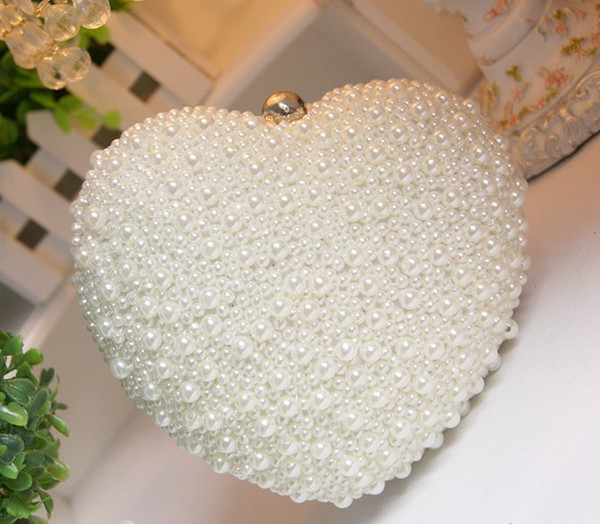 Amazing Full Pearls Beaded Heart Bridal Hand Bags ivory Wedding Handbags 2019 One Shoulder Crutch Evening Bags Ladies Hand Bag Cheap