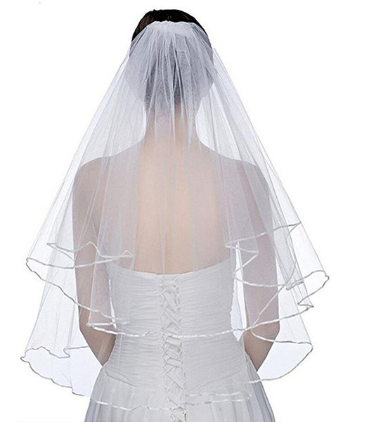 2019 New Elegant Wedding Veils Short 2 Tier Bridal Veils with Comb 2 Layer White Ivory Wedding Veil Satin Edge Tulle Good Quality