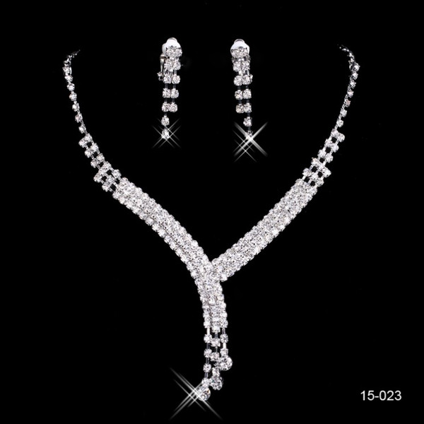 Hot Sale In Stock Cheap Shinning Rhinestone Wedding Party Earring Bracelet Necklace Ring Jewel Set for Women Prom Evening Free Ship 15023