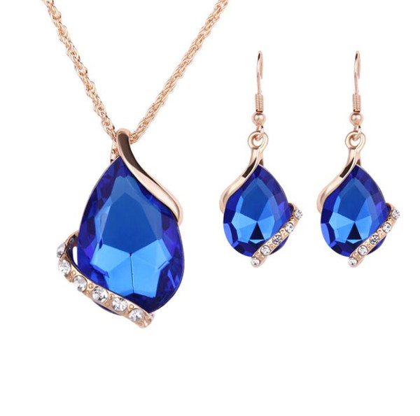 New Jewelry Sets Gold color Crystal White/Red/Blue/Black 5 color created Dia Waterdrop Necklace Earrings Gift