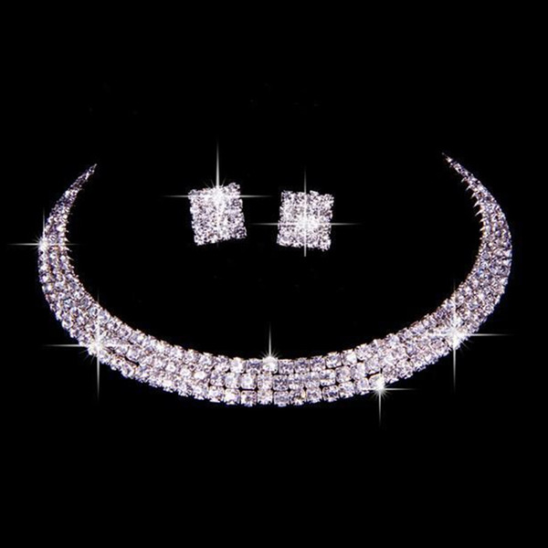 100% Same as Image Classic Rhinestone Jewelry Set Wedding Bridal Necklace and Earrings Photo Bride Evening Prom Party Homecoming Accessories