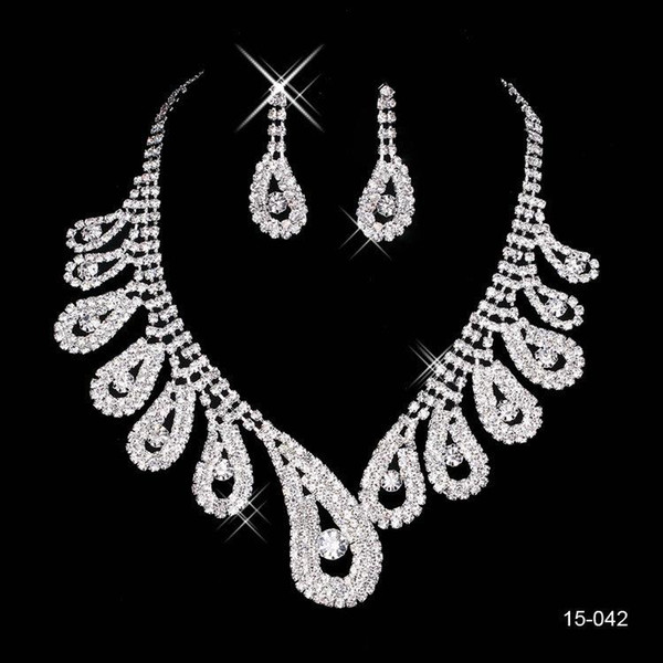 2016 New Jewelry Necklace Earring Set Cheap Wedding Bridal Prom Cocktail Evening Dresses Rhinestone 15-042 In Stock Free Shipping