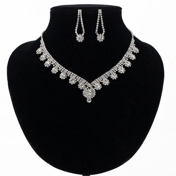 Luxury Rhinestone Bridal Accessories Wedding Jewelery Sets Necklace Earrings Accessories Two Pieces Fashion Bridal Jewelry Set