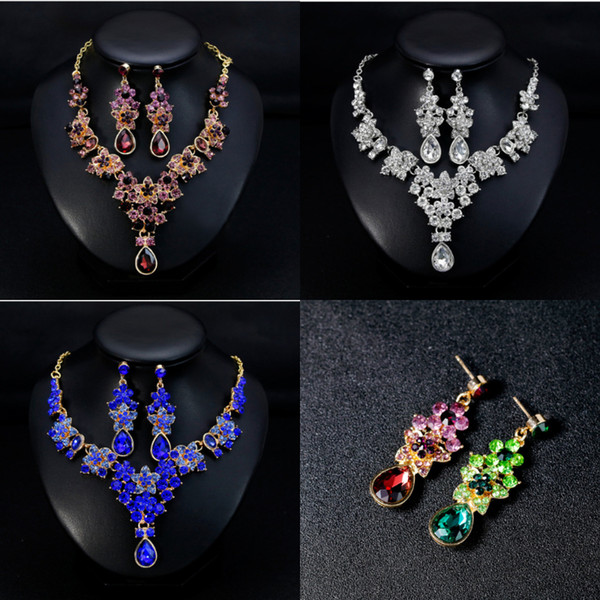 Fashion Indian Wedding Jewelry Sets 2018 Luxury Drop Earrings Necklaces Cheap Bridal Jewelry Set Rhinestones Wedding Accessories FC5105