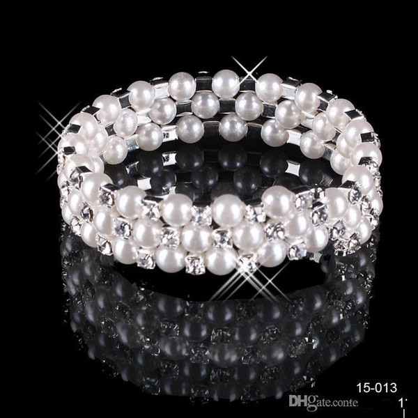 In Stock 2016 Faux Pearl Bracelet Bridal Jewelry Wedding Accessories Lady Prom Evening Party Jewery Bridal Bracelets Women Free Shipping