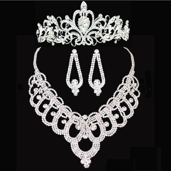 Bridal tiaras crown High Quality Shining Beaded Crystals Wedding Crown Bridal necklace set Crown Headband Hair Accessories Party Tiara HT143