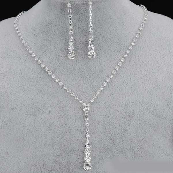 2019 Bling Crystal Bridal Jewelry Set silver plated necklace diamond earrings Wedding jewellery sets for bride Bridesmaids women Accessories