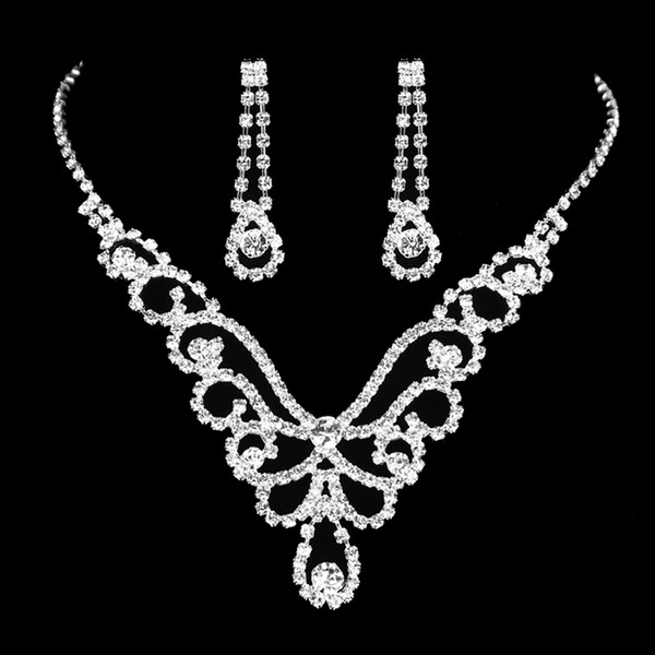 FEIS hotsale pop shining diamond necklace and earings set butterfly crystal bride jewerly wedding anniversary supplier