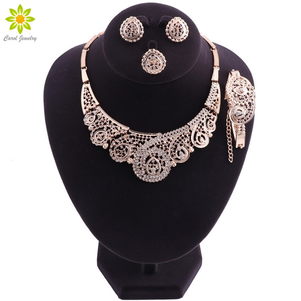 Dubai Jewelry Sets Nigerian Wedding Sets 2018 Fashion African Beads Jewelry Set Gold Color Earring and Necklace Set