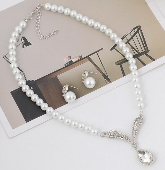 Hot sell new beautiful bride bridal jewelry sets imitation pearl alloy necklace earrings wedding accessories shuoshuo6588