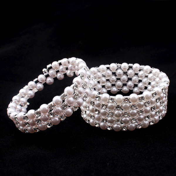 Clearbridal White Pearls Stretchy Vintage Prom Wedding Party Evening Bracelets Bridal Jewelry Accessories