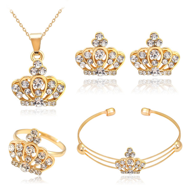 European and American style crown full dia mond necklace set necklace earrings ring bracelet four pieces