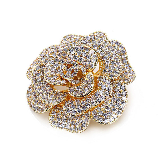 Hot Brand luxury Handmade camellia brooch crystals Rhinestones Valentine's Day gift Bridal Jewelry for Party evening dress coat pins accesso