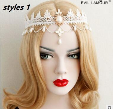 Han edition popular headdress fashion bride lace with pearl forehead headband accessories