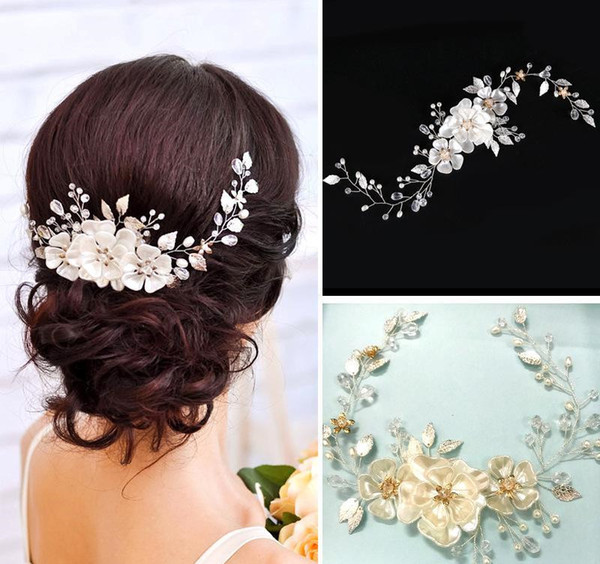 European Elegant Pearl Leaf Bridal Headpieces Flower Wedding Headbands Women Hair Band Headwear Girls Wedding Veil Dress Hair Accessories