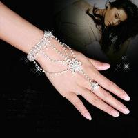 Free Shipping In Stock Ready to ship wedding accessory crystal Bridal Bracelet with ring hand chain