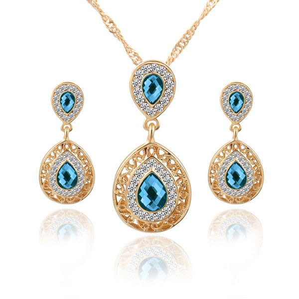 blue Crystal Wedding Bridal Jewelry Set Designer Neck Bridesmaid Jewelry Accessories Bridal Accessories Set Free Shipping(Necklace+Earrings)