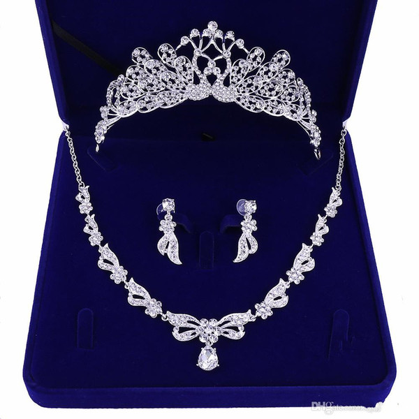 Peacock Wedding Crows Wedding Accessories Bridesmaid Jewelry Accessories Bridal Accessories Set With Box(Crown + Necklace + Earrings)