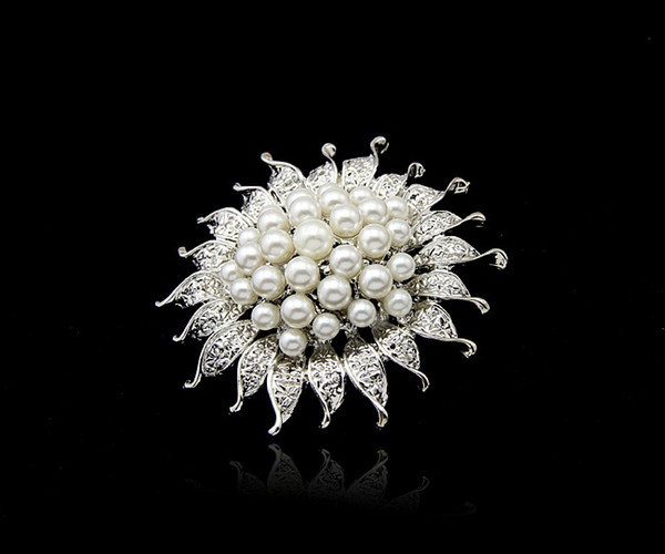 2015 3pics/lot Cheapest 4.7*4.7 Neckline Pins Rhinestone Wedding Jewelry Pearl Bridal Brooch Evening Party Brooches Pins Gift