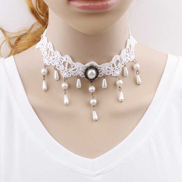 2018 Cheap White Lace Adjustable Length Bridal Necklace With Pearls Brooch Bridal Jewelry Bridal Accessories Free Shipping