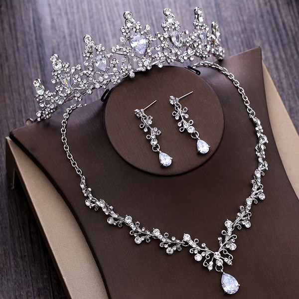 Latest 2017 Bridal Rhinestone Crystal Drop Necklace Earring Tiara Plated Jewelry Sets Wedding Earrings Pendant Cheap Free Shipping EN1102