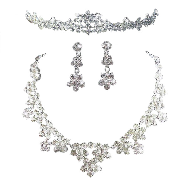 Three-Piece Set Crystal Rhinestone Elegant Tiara Neckalce Earrings Jewelry Set For Wedding Bridal Shower Engagement Party