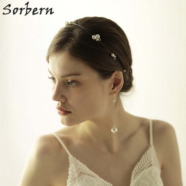 Sorbern White Beading Bridal Jewelry Set Headpiece Earrings Drop Bridal Accessories Handmade Hairwear Wedding Hair Accessory Wedding Tiaras