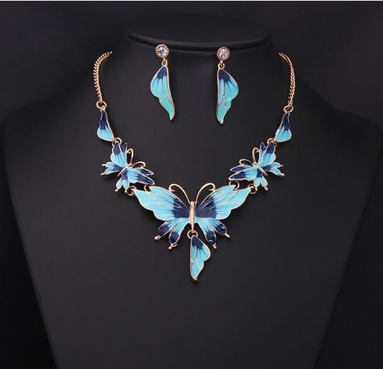 Chic jewelry set alloy resin butterly necklace earrings sets fo party and wedding