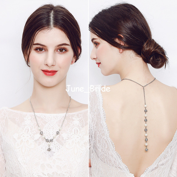 Free Shipping Hot Sale Bridal Jewelry Crystal Peral Necklace wth Back Decoration Wedding Prom Party Backless Dress Accessory Drop Shipping