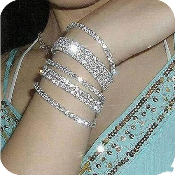 2018 Cheap Sparkle Women Prom Party Wear Elastic 1 Row Sliver plated Crystal Bangle Bridal Bracelets Party Jewelry