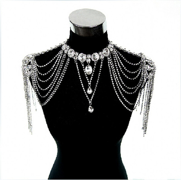 Spring 2019 New Style Bridal Shoulder Chain Real Photos Sparkly Rhinestones Wedding Shoulder Chain Jewelry Necklace in Stock