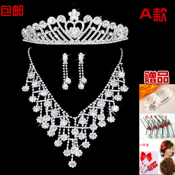 2016 Rhinestone Flowers Bridal Jewelry Sets Crown Earrings Neckline 3 Pieces Tiaras For Wedding Hair Accessories