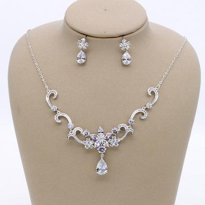 New European and American fashion bride zircon necklace earrings set / bridal wedding jewelry / ladies dinner dress accessories