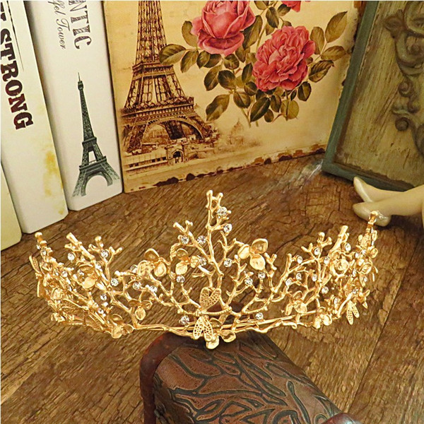 Beautiful Gold Brides Hair Accessories Tiara for Weddings Korea Charming 2017 New Crown Bridal Jewelry HeadPiece Royal Vintage