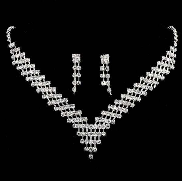 Wedding Jewelry Shining New Cheap 2 Sets Rhinestone Bridal Jewelery Accessories Crystals Necklace and Earrings for Prom Pageant Party