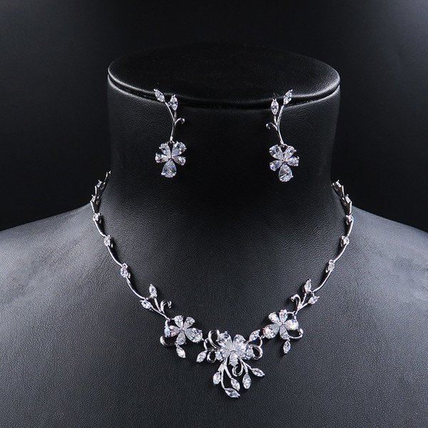 A set of High quality Korean bridal jewelry 3A zircon Pendant necklace and earring sets jewelry H15167