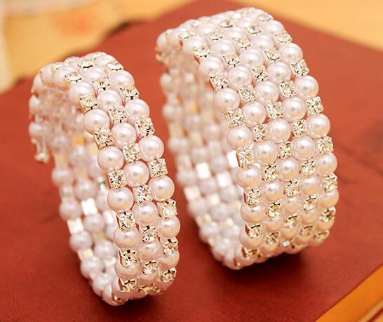 Two Types Faux Pearl Bracelet Bridal Jewelry Wedding Accessories Lady Prom Evening Party Jewery Bridal Bracelets Women Free Shipping