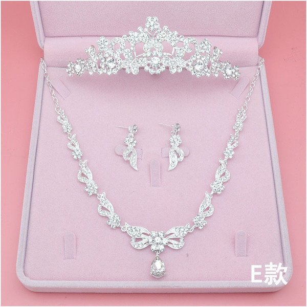 Princess Bridal Accessories Sets Crystal Wedding Crown Earring Necklace Three Pieces Jewelry Wedding Accessories Princess Cheap In Stock