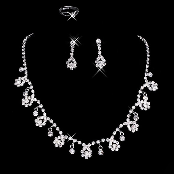 New Arrival In Stock Wedding Jewelry Accessories Rhinestones Bridal Neckless and Earring Sets 2016 Cheap Flower Party Jewelry Set