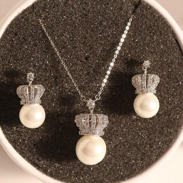 Classic Pearl Necklace Queen Earring Top Quality Wedding Bridal Jewelry Sets Necklace For Wedding Party Bridal For Girlfriend Gift