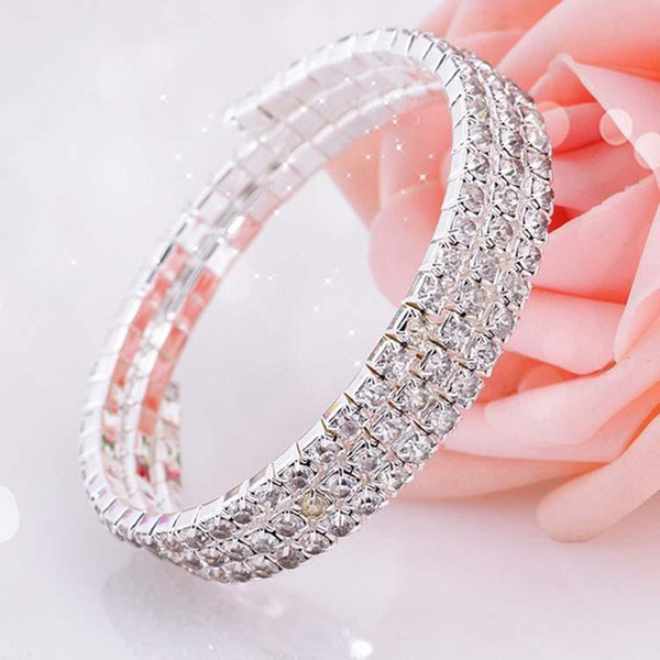 Fashion Crystal Bridal Bracelet Cheap In Stock Rhinestone Free Shipping Wedding Accessories One Piece Silver Factory Sale Bridal Jewelry