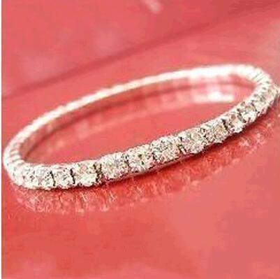 Free Shipping Women Special Occasion Dress Evening Wear Elastic 1 Row Sliver plated Crystal Bangle Bridal Bracelets Party Jewelry