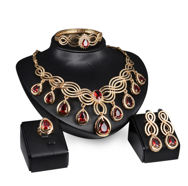 Red Crystal Jewelry sets Necklace Earrings Gold Plated African Party Jewelry Arab Wedding Gifts/Ethiopian New Jewelry